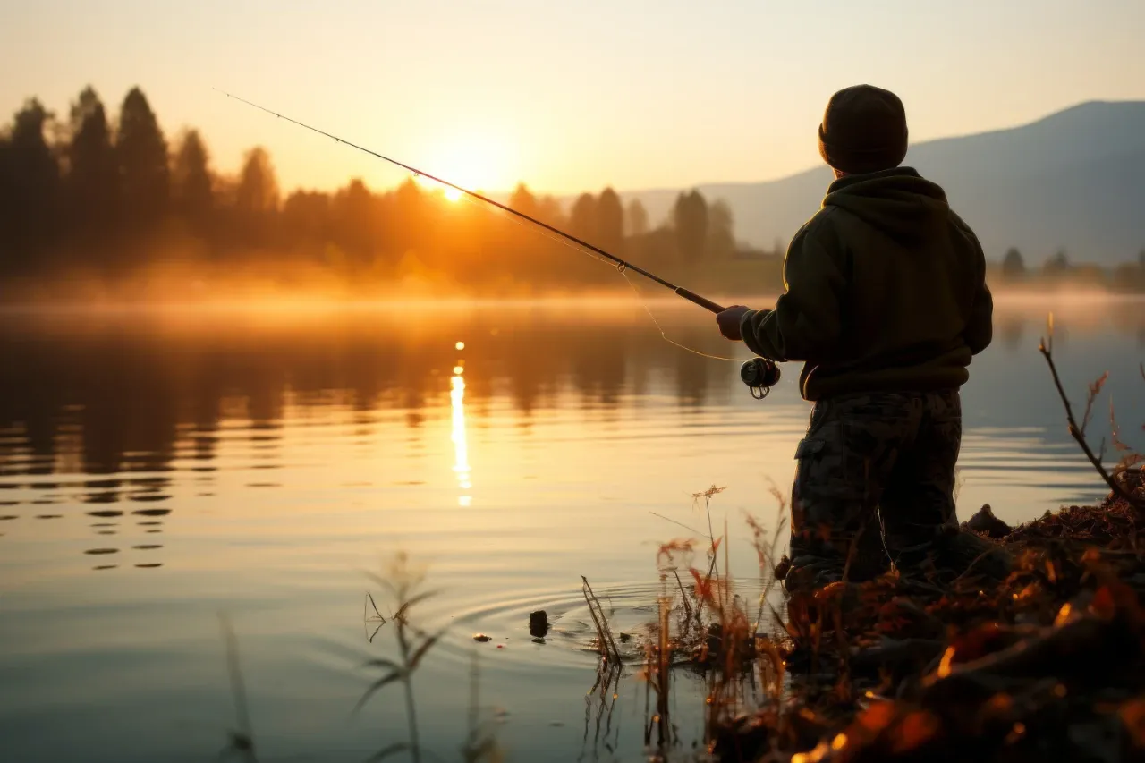 Angler fishing from a riverbank